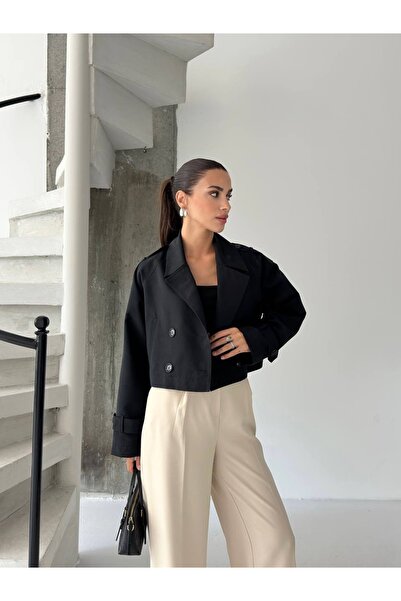 Ekim Store Düğmeli Kruvaze Crop Trençkot
