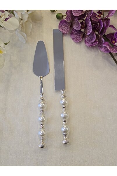 AlyaHomeAksesuar 2 Piece Pearl Pastry Serving Spoon Set Silver
