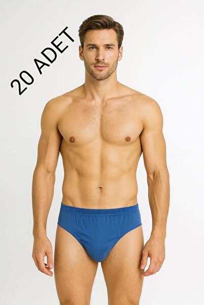 enmodaiçgiyim 20 Pieces 100% Cotton Saks Blue Men's Slip Underwear – Breathable, Comfortable Fit