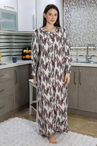 alfa expres Modna ženska noćna haljina dugih rukava Pamučni džersej crvena