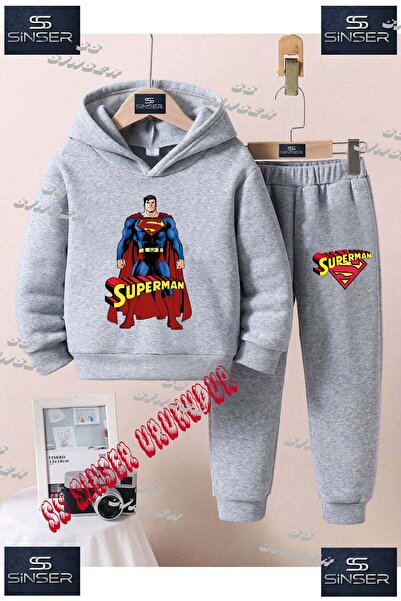 SS SİNSER Παιδικό Unisex Σετ Φόρμας με Κουκούλα και Στάμπα "SUPERMAN AYAKTA T...