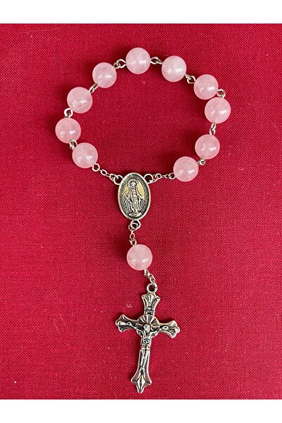 Yada Unique 8 mm Pembe Kuvars Doğal Taş Katolik Mini Hrıstiyan Rosary Tesbih ...