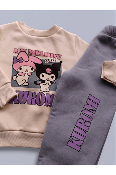 Beray Bebe Kuromi Printed Girls' Tracksuit Set – Three-Piece Hooded, 2-Piece Set, Sweatshirt + Bottom Tracksuit