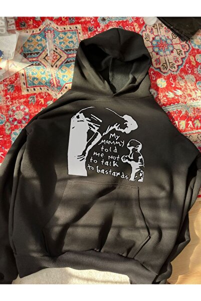 MAYDAY CULTURE Hanorac negru cu trei fire, unisex, oversize, imprimat Dtf