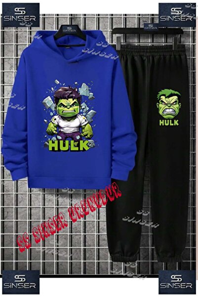 SS SİNSER Çocuk Unısex "HULK GIYSILI DUVAR PARCALI COCUK"Baskılı Kapşolu Eşofman Takımı