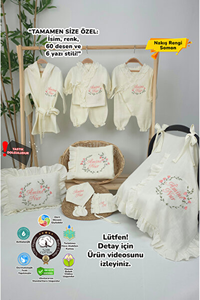 gros shop Müslin Yeni Doğan 4Katlı Organik %100Pamuk Kişiye Özgü Nakışlı Hast...