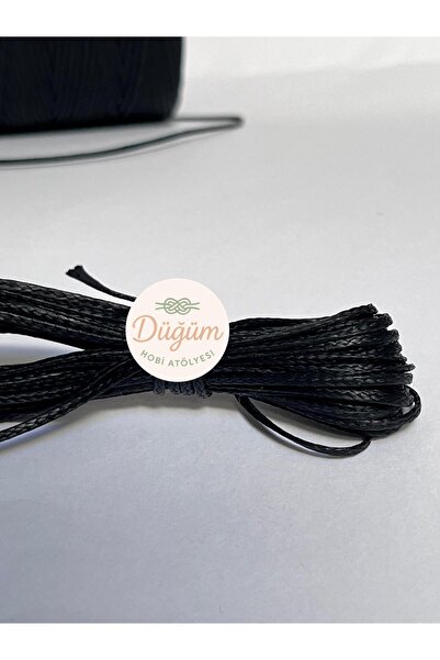 Düğüm Hobi Atölyesi 1.6 mm Siyah Renk 10 metre Saraç Mumlu İp Bileklik Halhal Kolye Deri Dikiş