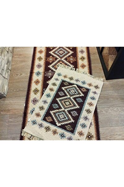 OEM 1+1 Traditional woven rugs, double-sided, 120×180+60×90 cm, brown and cream, ROMB