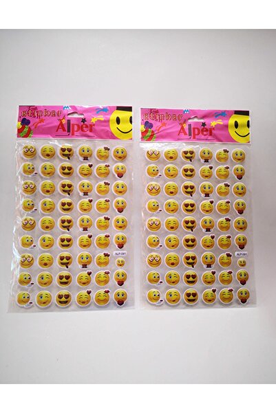 ALPER Gülen Yüz Emojili Stickers Etiket Kabartmalı Resimli 2 Adet Birlikte