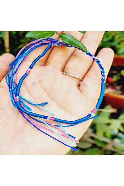 Wild Bracelets Adjustable hand and foot bracelet, handmade from silk cord, turquoise-blue