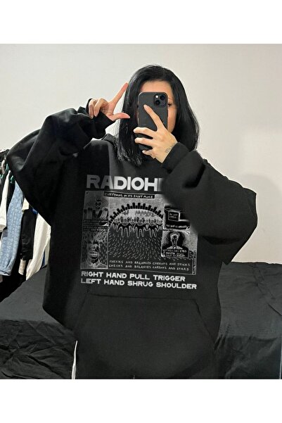 MAYDAY CULTURE Черна унисекс блуза с три ленти и DTF печат на Radiohead