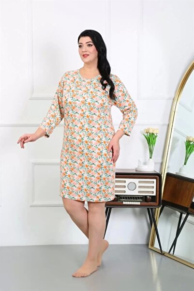 alfa expres Fashion Women's Plus Size Combed Cotton Nightgown Home Dress Cream