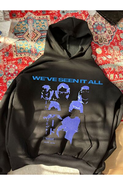 MAYDAY CULTURE Μαύρο φούτερ με τρεις κλωστές, unisex oversize με στάμπα DTF