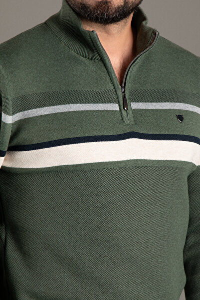 ZEKİ ÖZER Men's Khaki Zippered Patterned Knitwear