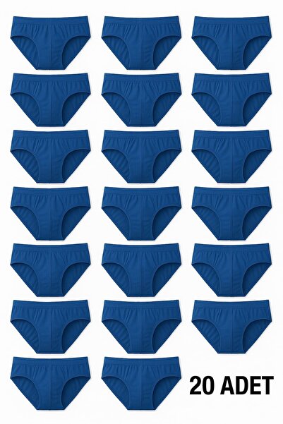 enmodaiçgiyim 20 Pieces 100% Cotton Saks Blue Men's Slip Underwear – Breathable, Comfortable Fit