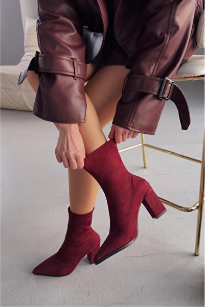 I Love Shoes Ardews Süet Topuklu Çorap Bot Bordo