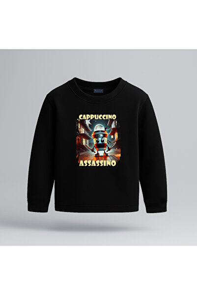 BLITZ ISTANBUL Tricou cu mânecă lungă pentru copii cu imprimeu Cappuccino Assassino italian Brainrot Design (4-13 ani) - Huntr/X