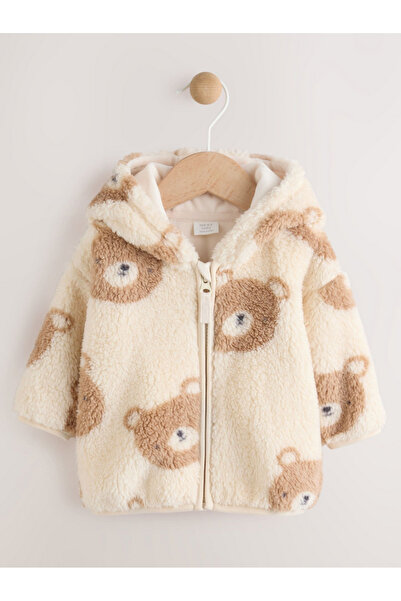 Next Baby Ayıcık Desenli Kapüşonlu Bebek Polar Mont/Ceket