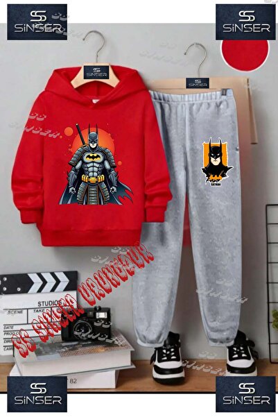 SS SİNSER Παιδικό Unisex Σετ Φούτερ με Κουκούλα και Στάμπα "BATMAN ORANGE CIR...