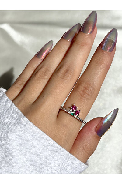 Eylülün Takısı Women's Silver Color Stone Cherry Ring