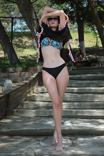 Akbeniz Модний жіночий бікіні-комплект з напівпідкладкою, верх і низ, нафта