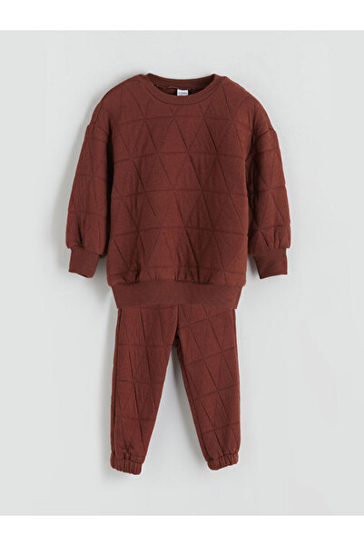 LC Waikiki Brown Quilted Boys' Sweatshirt and Sweatpants