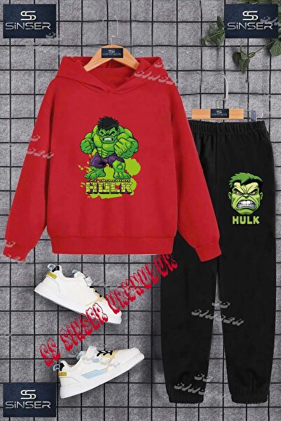 SS SİNSER Детски унисекс комплект спортен екип с качулка и надпис „HULK ANGRY...