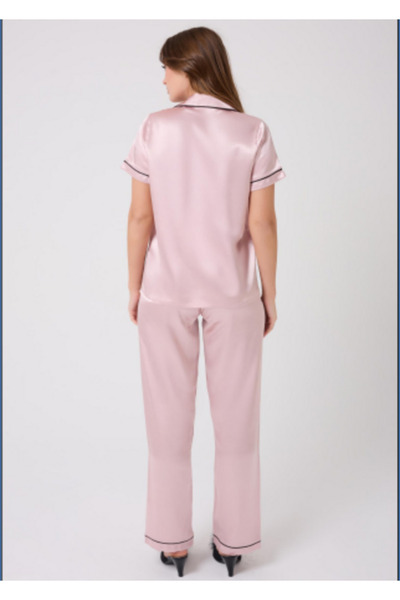 MİSS AYZA İÇTEN GELEN ŞIKLIK MissAyza V.S 2110 MODEL SET DE PIJAMALE SATIN CU MANE SCURTĂ ȘI LUNGĂ CU BĂRĂ