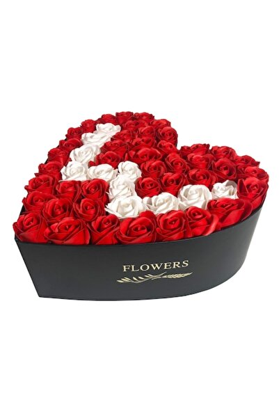 OEM Aranjament floral personalizat cu litera W, inimă neagră, cu 49 de tranda...