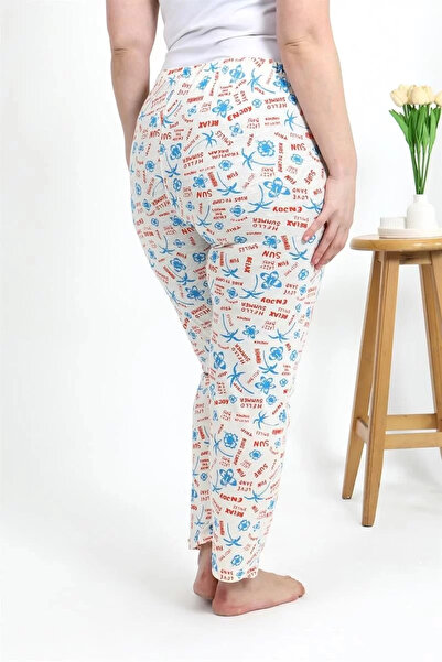 emosavm Fashion Women's Cotton Plus Size Bottom Pajamas Ecru