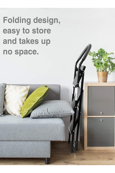 Cady One 3 Step Portable Folding Ladder with Extra Wide Non-Slip Heavy Duty Steel Pedal and Hand Grip