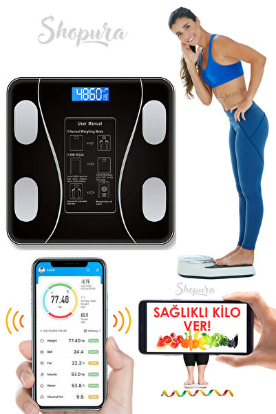 Shopura Dijital Baskül Yağ Su Kas Vücut Kitle Endeksi Kilo Ölçer Tartı