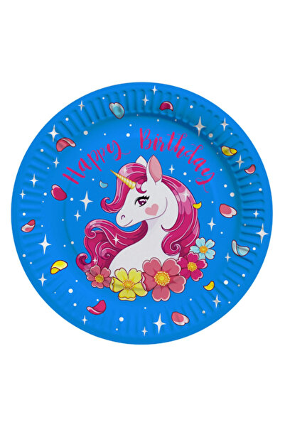 SHOPIENS Σετ 10 farfurii de carton pentru aniversarea copiilor Happy Unicorn ...