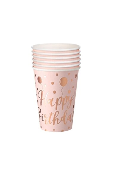 SHOPIENS Σετ 6 Bucati Pahare Χαρτοκιβώτιο 270ml Roz Aurii Cu Model Baloane Di...