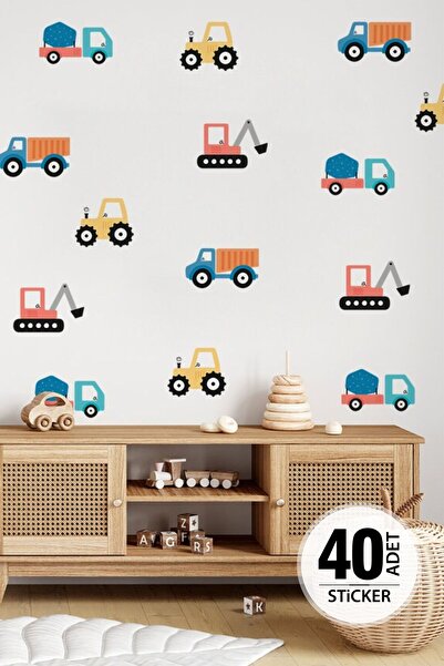 TUGİBU İş Makineleri Sticker Seti, Dekoratif Kepçe ve Kamyon Sticker, Çocuk O...