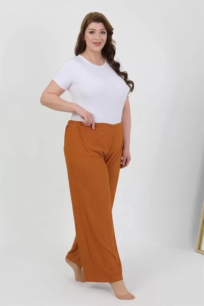 Genel Markalar Moda Kadın Büyük Beden Bürümcük Pantolon Kremit