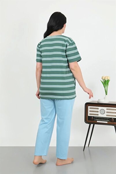 alfa expres Fashion Women's Plus Size Short Sleeve Combed Cotton Pajama Set Petrol