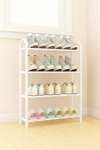 Brivoo® Metal aluminum shoe rack, 4 shelves, White, shoe organizer, durable, modern,
