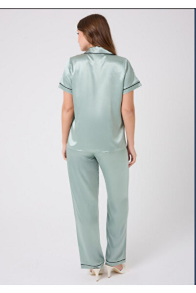 MİSS AYZA İÇTEN GELEN ŞIKLIK MissAyza V.S 2110 MODEL SET DE PIJAMALE SATIN CU MANE SCURTĂ ȘI LUNGĂ CU BĂRĂ
