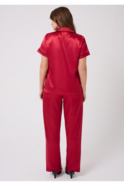 MİSS AYZA İÇTEN GELEN ŞIKLIK MissAyza V.S 2110 MODEL SET DE PIJAMALE SATIN CU MANE SCURTĂ ȘI LUNGĂ CU BĂRĂ