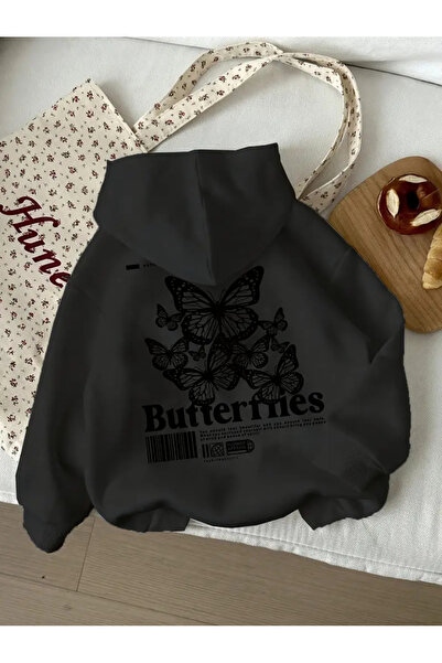 haha Butterfly Printed White Sweatshirt for Women