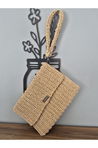 ATÖLYE MİLLA Kese kağıdı rengi kağıt ip el örgüsü portföy çanta