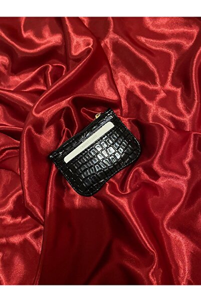 mlio Black Croco Pattern Zippered Card Holder Wallet