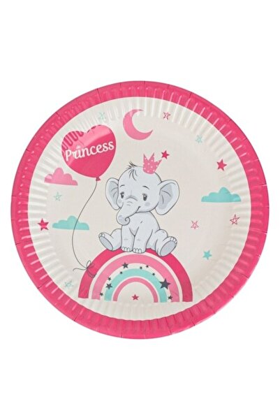 SHOPIENS Set 6 Bucati Farfurii Carton Petrecere Copii Elefant Curcubeu Princess Bej Roz Gri Ø23cm