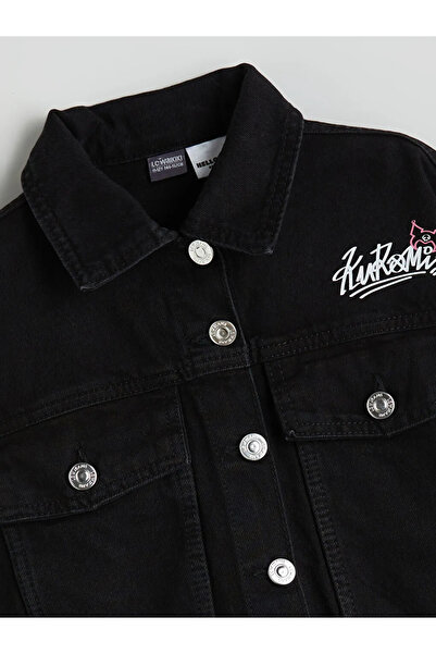 LC Waikiki Lcw Kids Black Cro Mi Printed Girls' Jean Jacket