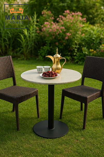 MARIA HOMES Gray Round Dining Table 70–74 cm – Modern Café & Restaurant Table with Metal Base