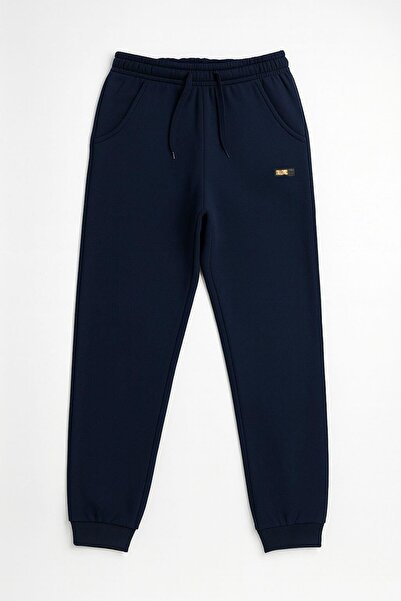 Magu Unisex Cotton Navy Blue Elastic Cuffed Sweatpants with Side Pockets