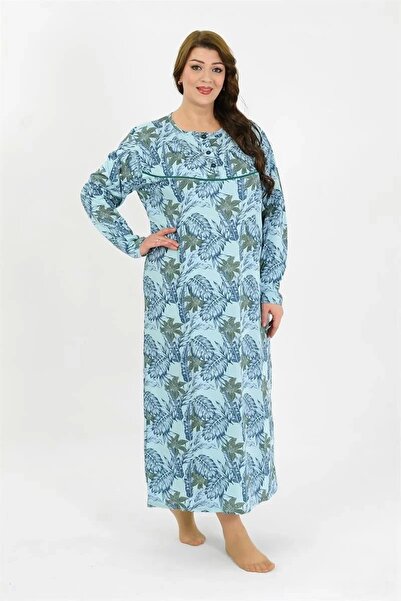 alfa expres Fashion Women's Plus Size Long Sleeve Blue Mother Nightgown