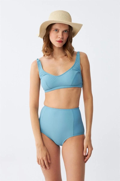 Akbeniz Μόδα Γυναικείο Σετ μπικίνι με ψηλόμεσο μπικίνι με τυρκουάζ επένδυση