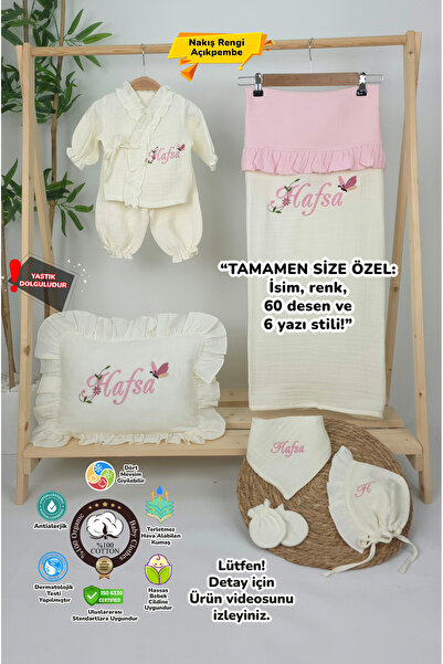 gros shop Müslin Yeni Doğan 4Katlı Organik %100Pamuk Kişiye Özgü Nakışlı Hast...